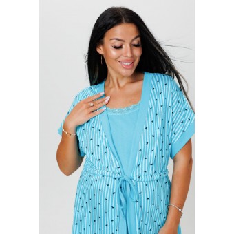 Гарнитур  женский       из кулирки   с запахом сорочка и халат   голубой