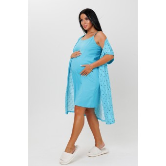 Гарнитур  женский       из кулирки   с запахом сорочка и халат   голубой