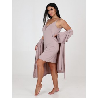 Гарнитур  женский       из вискозы   с запахом сорочка и халат     однотонный