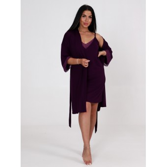 Гарнитур  женский       из вискозы   с запахом сорочка и халат   фиолетовый  однотонный