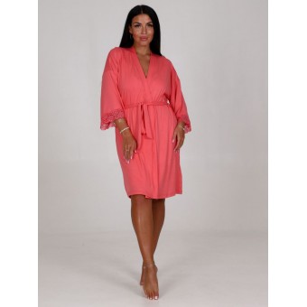 Гарнитур  женский       из вискозы   с запахом сорочка и халат   красный  однотонный