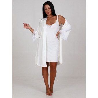 Гарнитур  женский       из вискозы   с запахом сорочка и халат   белый  однотонный