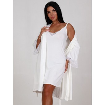 Гарнитур  женский       из вискозы   с запахом сорочка и халат   белый  однотонный