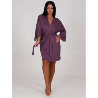 Гарнитур  женский       из вискозы   с запахом сорочка и халат   фиолетовый  однотонный