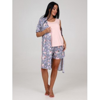 Гарнитур  женский       из кулирки   с запахом пижама и халат   розовый