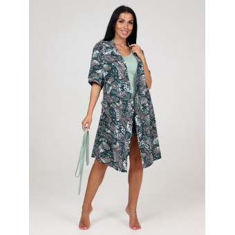 Гарнитур  женский       из кулирки   с запахом пижама и халат   зеленый