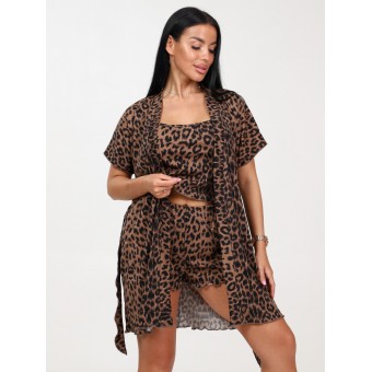 Гарнитур  женский       Лапша   с запахом пижама и халат   коричневый