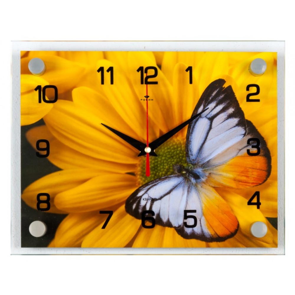 20*26 193 Часы Бабочка на желтой хризантеме (598329) в 