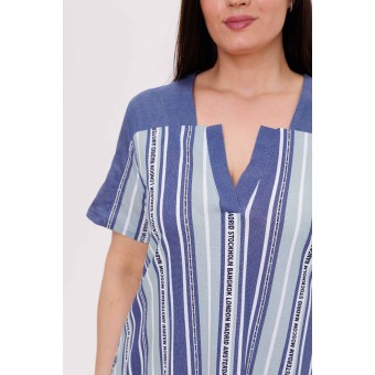 Туника  женская       из кулирки     с коротким рукавом  синяя  Полоска