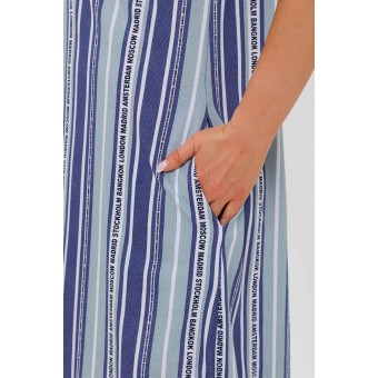 Туника  женская       из кулирки     с коротким рукавом  синяя  Полоска