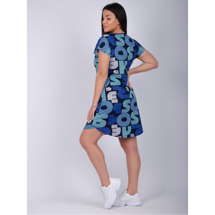 Туника женская из кулирки с коротким рукавом Голубой, Синий Надписи