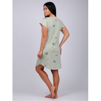 Туника  женская       из кулирки     с коротким рукавом  зеленая  Сердечки