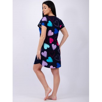 Туника  женская       из кулирки     с коротким рукавом  Темно-синий  Сердечки   