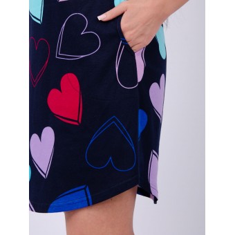 Туника  женская       из кулирки     с коротким рукавом  Темно-синий  Сердечки   