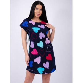 Туника  женская       из кулирки     с коротким рукавом  Темно-синий  Сердечки   