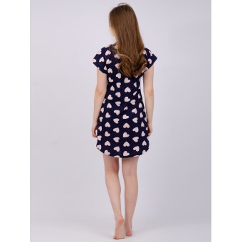 Туника  женская       из кулирки     с коротким рукавом  Темно-синий  Сердечки   