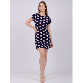Туника  женская       из кулирки     с коротким рукавом  Темно-синий  Сердечки   