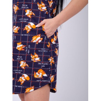 Туника  женская       из кулирки     с коротким рукавом  Темно-синий  Животные   