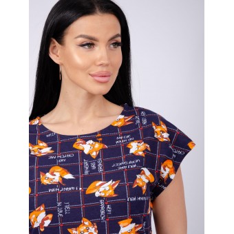 Туника  женская       из кулирки     с коротким рукавом  Темно-синий  Животные   