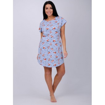 Туника  женская       из кулирки     с коротким рукавом  голубая  Животные   