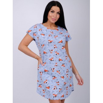 Туника  женская       из кулирки     с коротким рукавом  голубая  Животные   