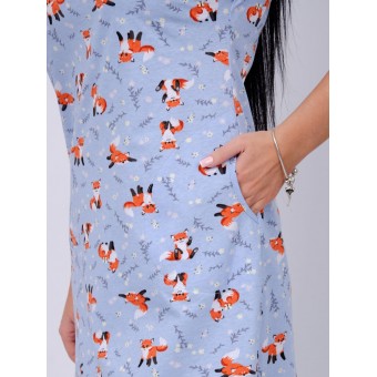 Туника  женская       из кулирки     с коротким рукавом  голубая  Животные   