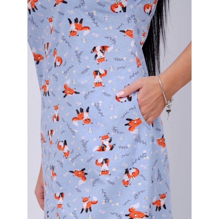 Туника женская из кулирки с коротким рукавом голубая Животные