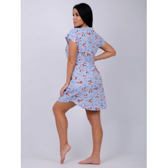 Туника  женская       из кулирки     с коротким рукавом  голубая  Животные   