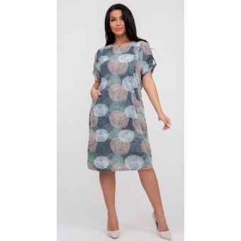 Платье  женское       из кулирки     с коротким рукавом  зеленое  Круги   