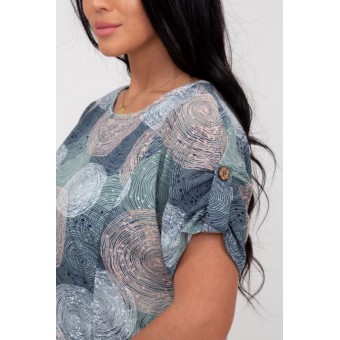 Платье  женское       из кулирки     с коротким рукавом  зеленое  Круги