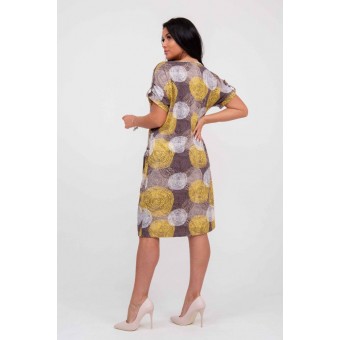 Платье  женское       из кулирки     с коротким рукавом  Желтый, Коричневый