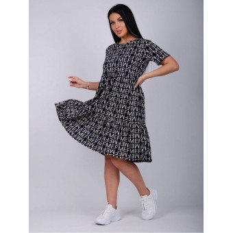 Платье  женское       из кулирки     с коротким рукавом  черное  Надписи   