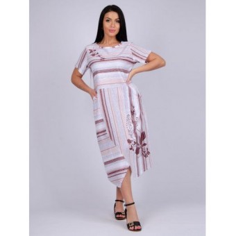 Платье  женское       из кулирки     с коротким рукавом    Цветы   