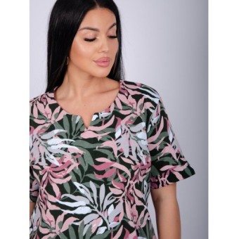 Платье  женское       из кулирки     с коротким рукавом    Листья