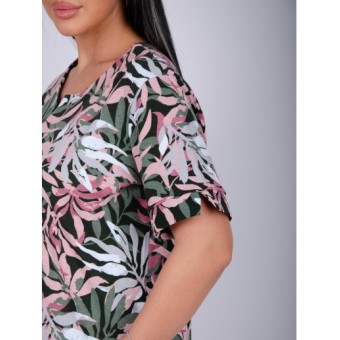 Платье  женское       из кулирки     с коротким рукавом    Листья