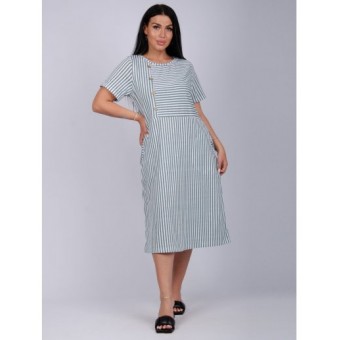 Платье  женское       из кулирки     с коротким рукавом  зеленое  Полоска   