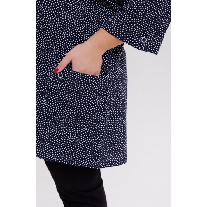 Туника женская из кулирки с рукавом 3/4 синяя Горох