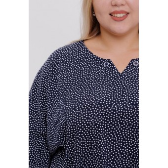 Туника  женская       из кулирки     с рукавом 3/4  синяя  Горох