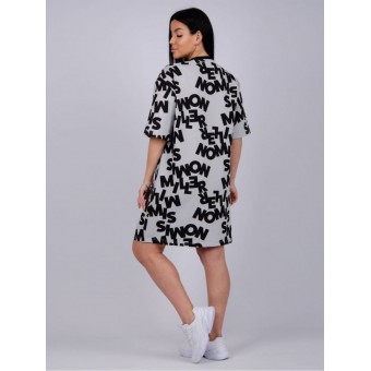 Туника  женская       из кулирки     с коротким рукавом  серая  Надписи