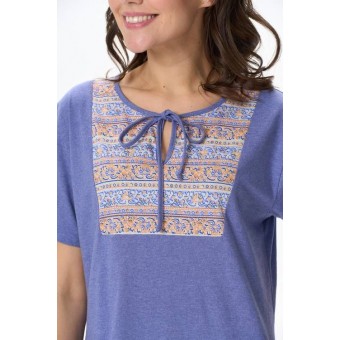 Платье  женское       Пенье     с коротким рукавом  синее  Орнамент