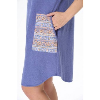 Платье  женское       Пенье     с коротким рукавом  синее  Орнамент