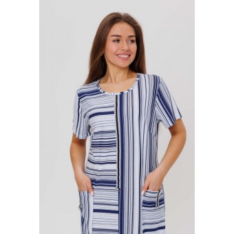 Платье  женское       из кулирки     без рукавов  синее  Полоска