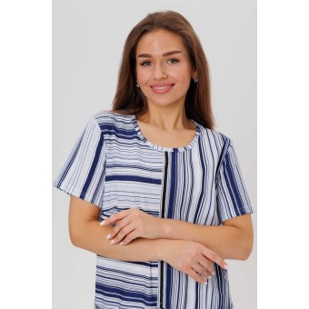 Платье  женское       из кулирки     без рукавов  синее  Полоска