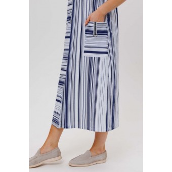 Платье  женское       из кулирки     без рукавов  синее  Полоска