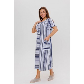 Платье  женское       из кулирки     без рукавов  синее  Полоска
