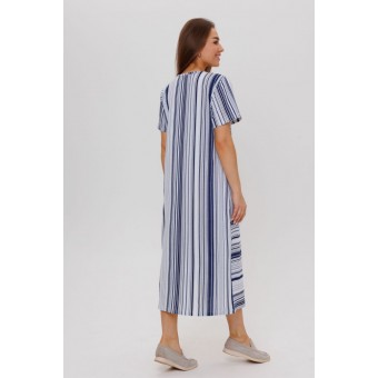 Платье  женское       из кулирки     без рукавов  синее  Полоска