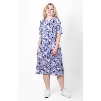 Платье  женское       из кулирки     с коротким рукавом  в ассортименте  Рисунок