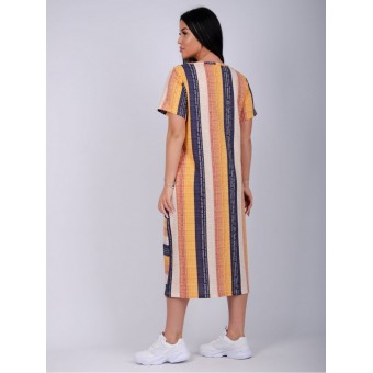 Платье  женское       из кулирки     с коротким рукавом  желтое  Полоска