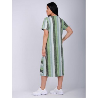 Платье  женское       из кулирки     с коротким рукавом  зеленое  Полоска