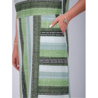 Платье  женское       из кулирки     с коротким рукавом  зеленое  Полоска